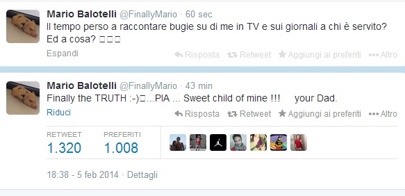 Balotelli su Twitter: “E’ vero… |Pia… sono tuo padre”