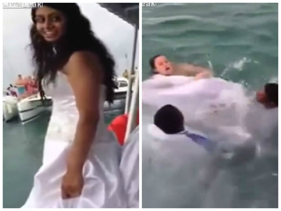 Sposa si tuffa con l’abito nuziale e rischia di affogare – Video