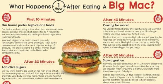 Big Mac, gli effetti sul corpo un’ora dopo averlo mangiato svelati in un’infografica