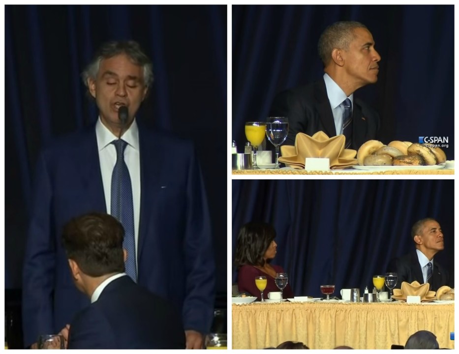 Usa, Obama e Michelle in piedi per Andrea Bocelli – Video