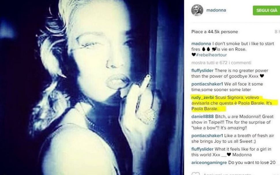 Madonna posta sui social una foto di Paola Barale al posto della sua