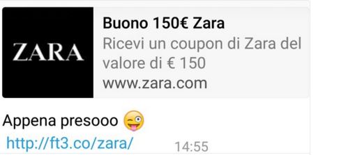 Zara, buoni acquisto da 150 euro via Whatsapp….ma è una bufala