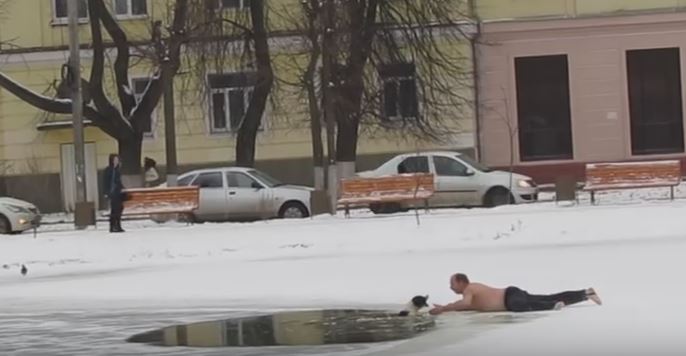 Cane resta intrappolato nel ghiaccio, l’eroico salvataggio di un uomo