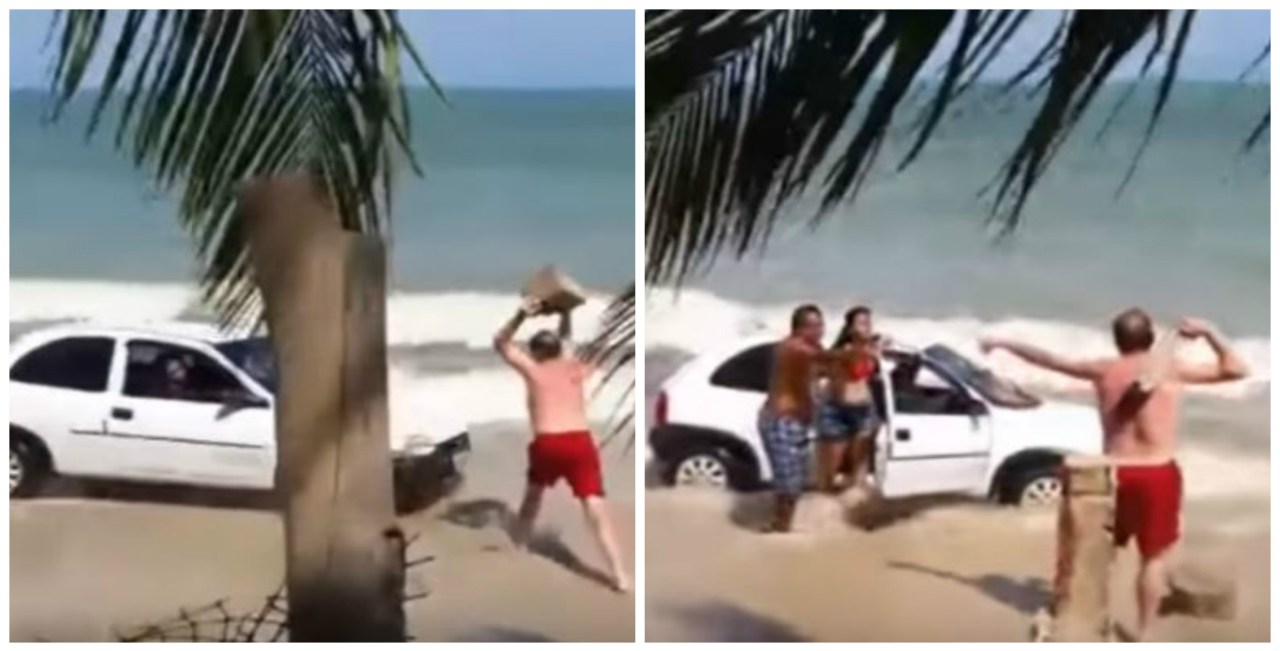 Auto in spiaggia, bagnante spacca il parabrezza con un masso