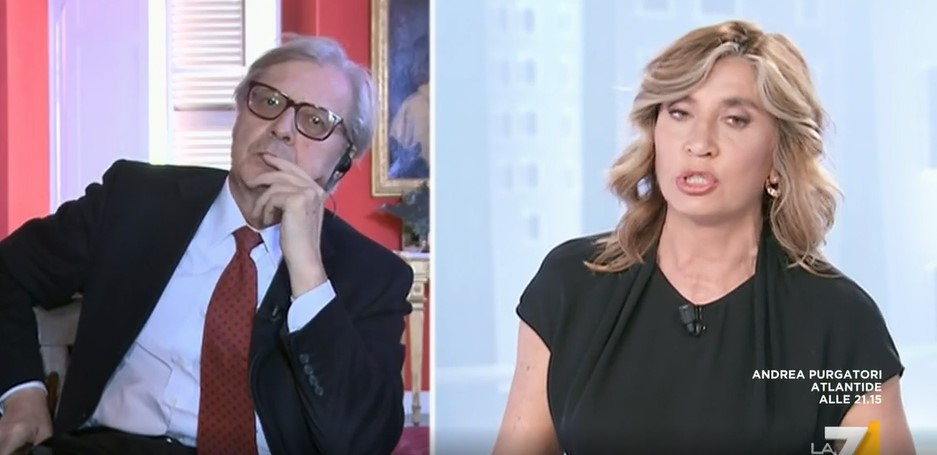 Vittorio Sgarbi “gela” Myrta Merlino: “Come hai fatto a vivere con Arcuri?”