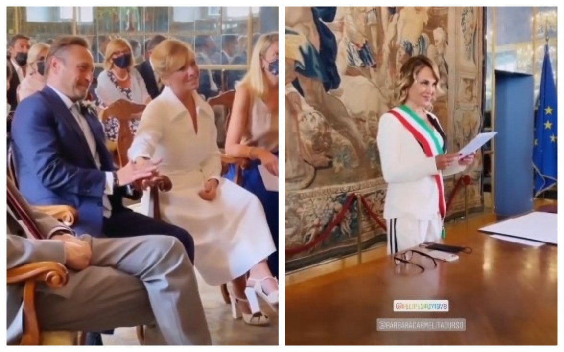 Barbara D’Urso celebra un matrimonio con la fascia tricolore