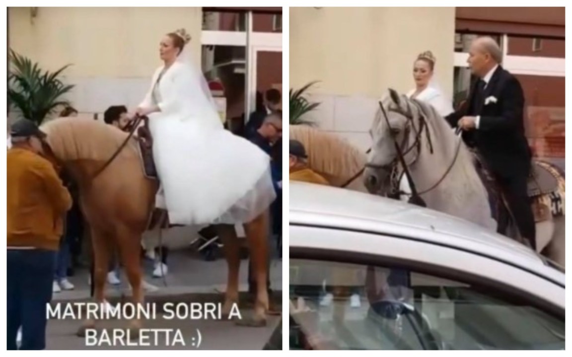 “Matrimoni sobri”, la sposa arriva in chiesa a cavallo