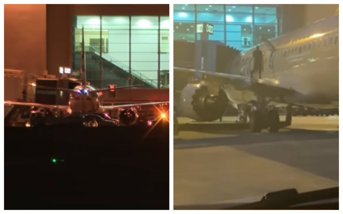 Passeggero apre il portellone dell’aereo e sale sull’ala