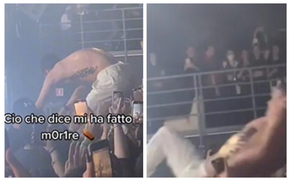 Blanco si lancia dal palco ma nessuno lo prende e cade – Video
