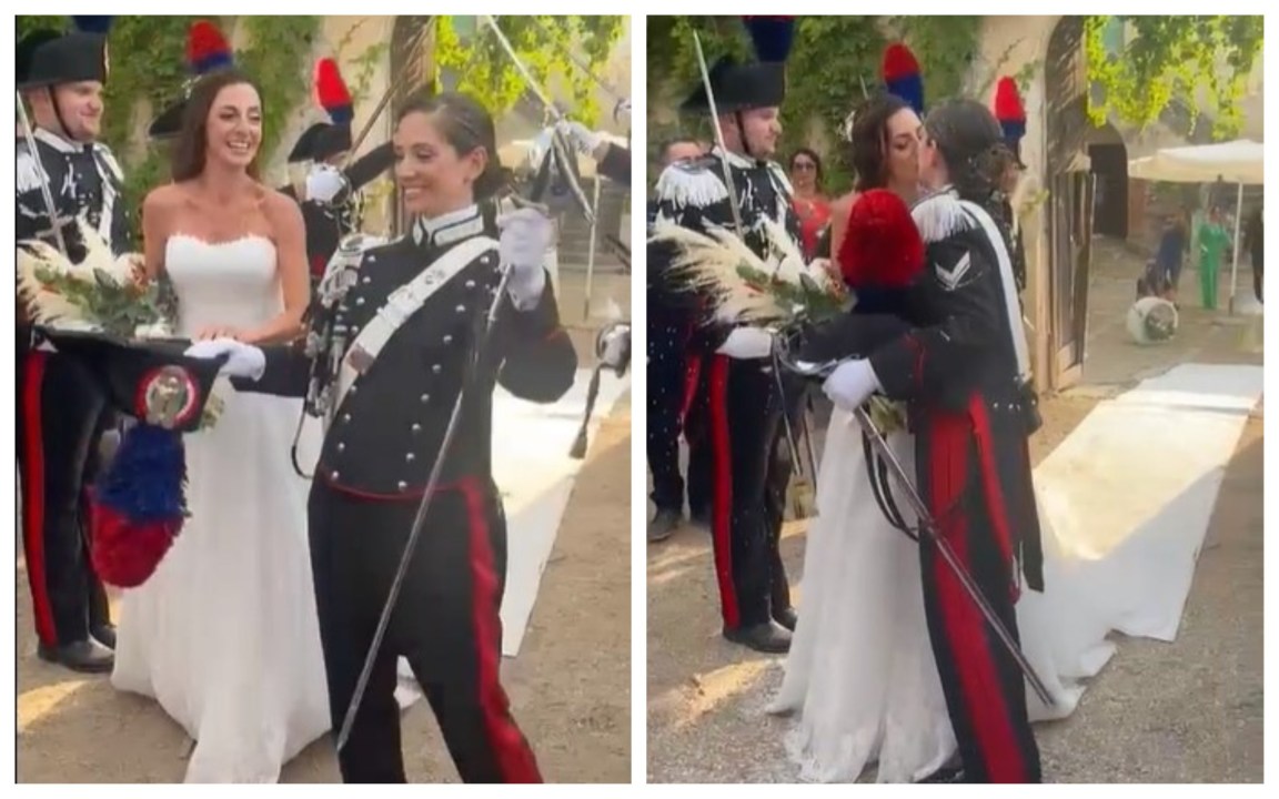 Picchetto d’onore e ponte di sciabole: carabiniera e imprenditrice spose a Cefalù