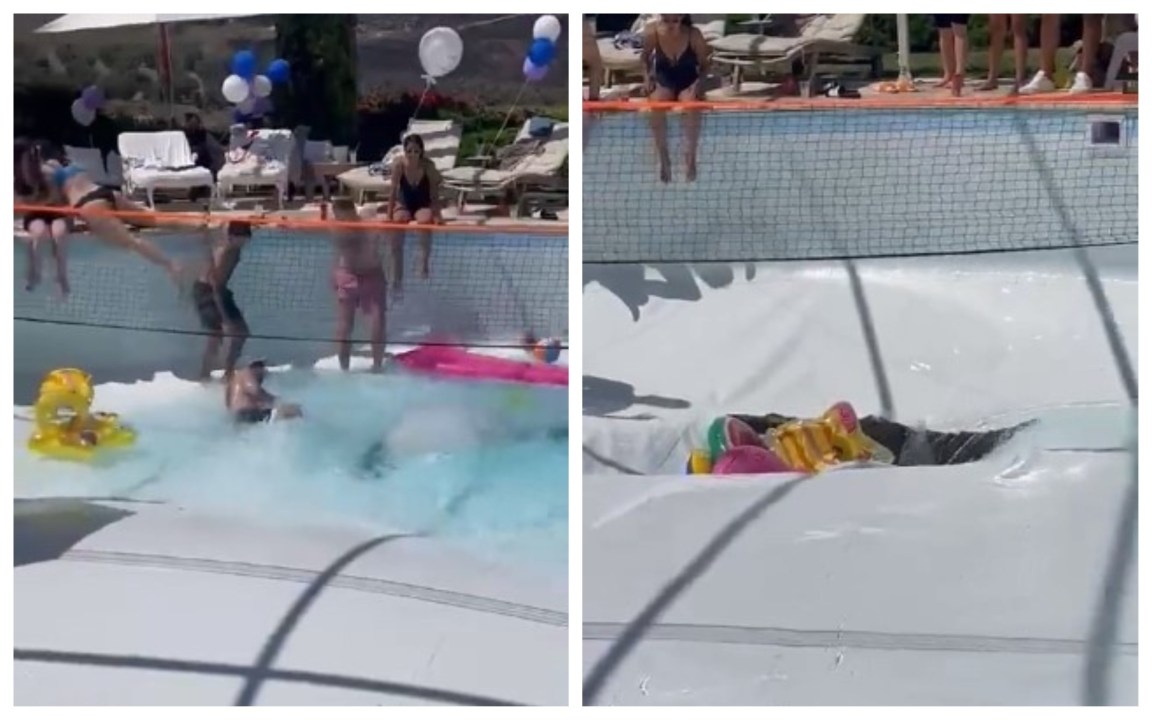 Si apre una voragine in piscina e inghiotte due uomini – Video