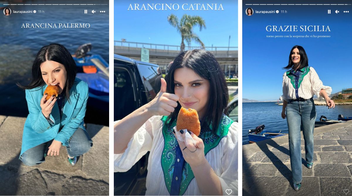 Laura Pausini in Sicilia, la cantante assaggia gli “arancini” e le “arancine”