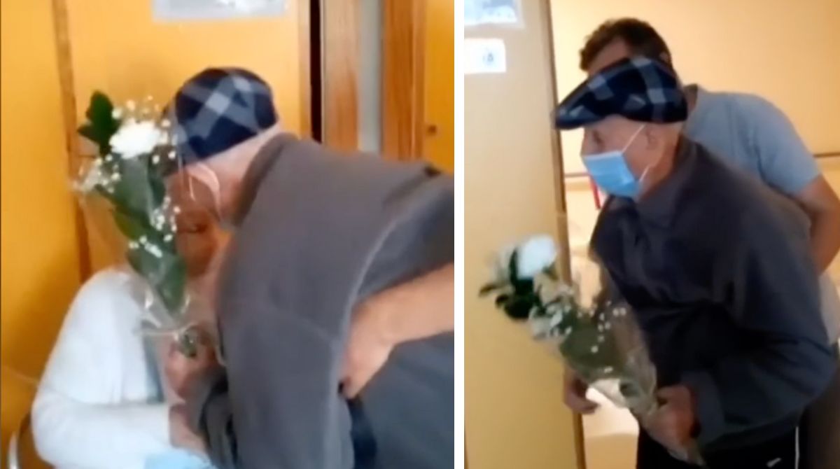 A 102 anni porta un mazzo di fiori alla moglie in ospedale: il video commuove il web