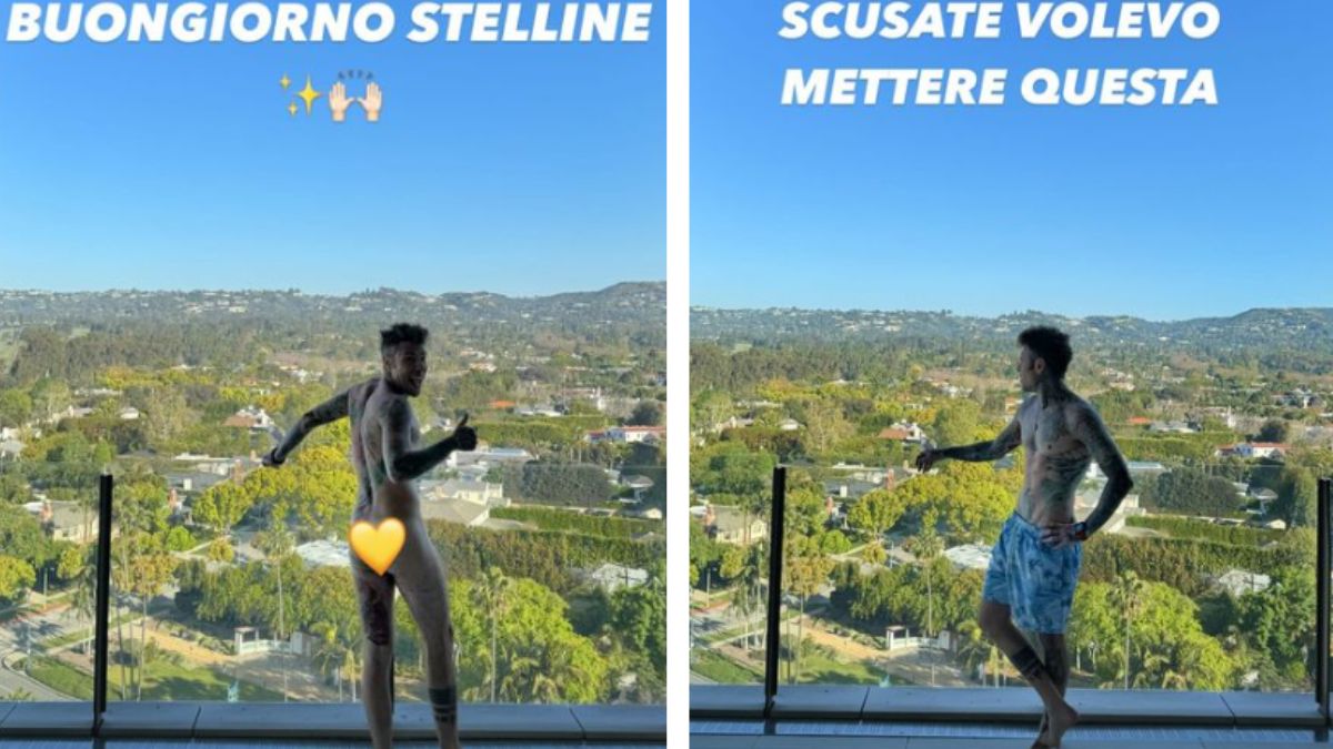 Fedez vola a Los Angeles per il Coachella e si mostra nudo sulla terrazza di un hotel di lusso