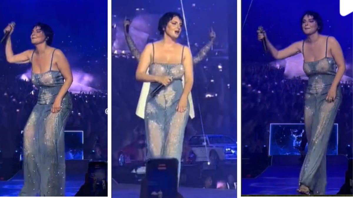 Arisa canta a San Siro e strega tutti con il suo abito trasparente